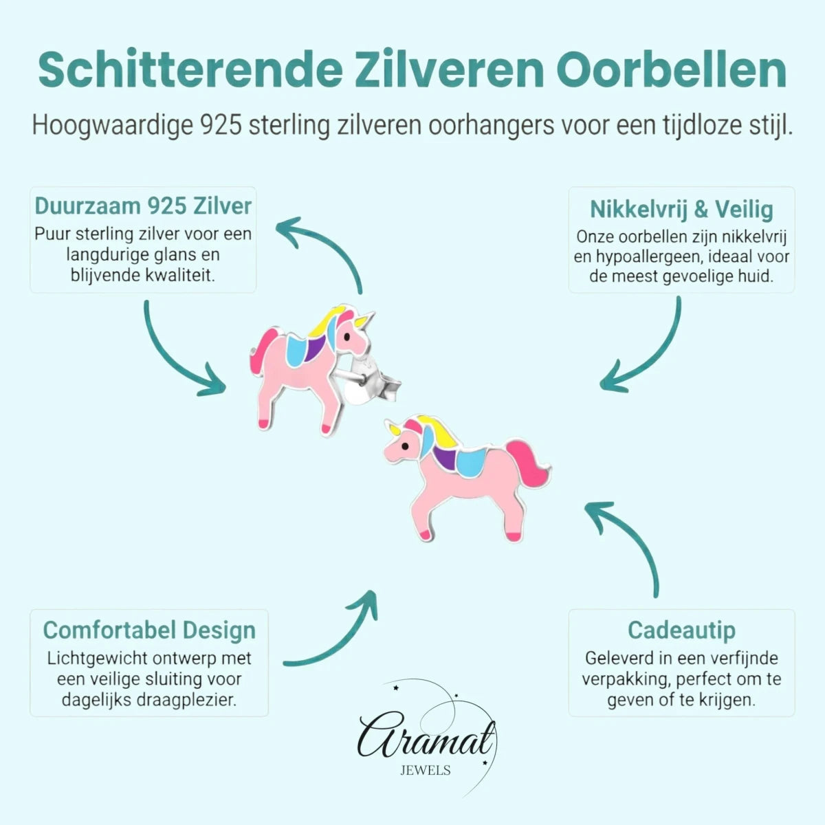 Zilveren Eenhoorn Oorbellen Roze- Cadeautje voor Meisje - Unisex