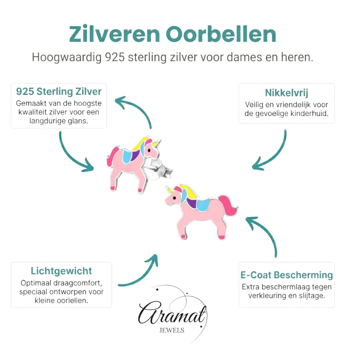 Zilveren Eenhoorn Oorbellen Roze- Cadeautje voor Meisje - Unisex