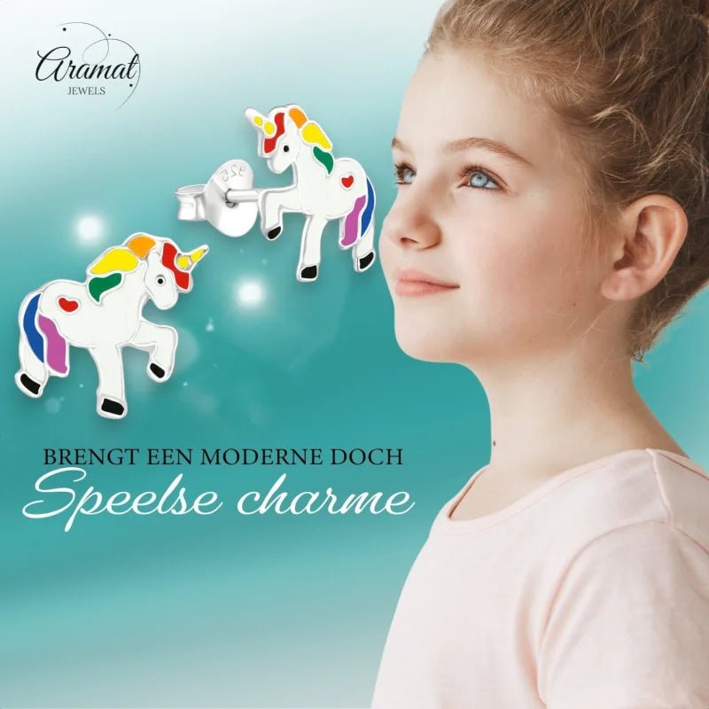 Vrolijke Zilveren Eenhoorn Oorbellen - Cadeau - Unisex