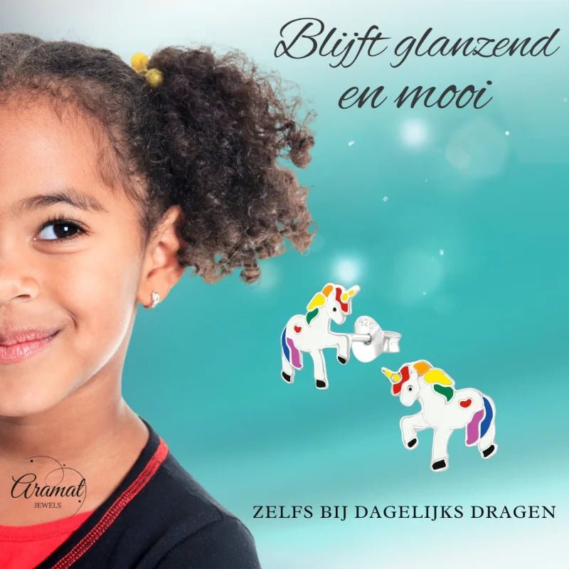 Vrolijke Zilveren Eenhoorn Oorbellen - Cadeau - Unisex