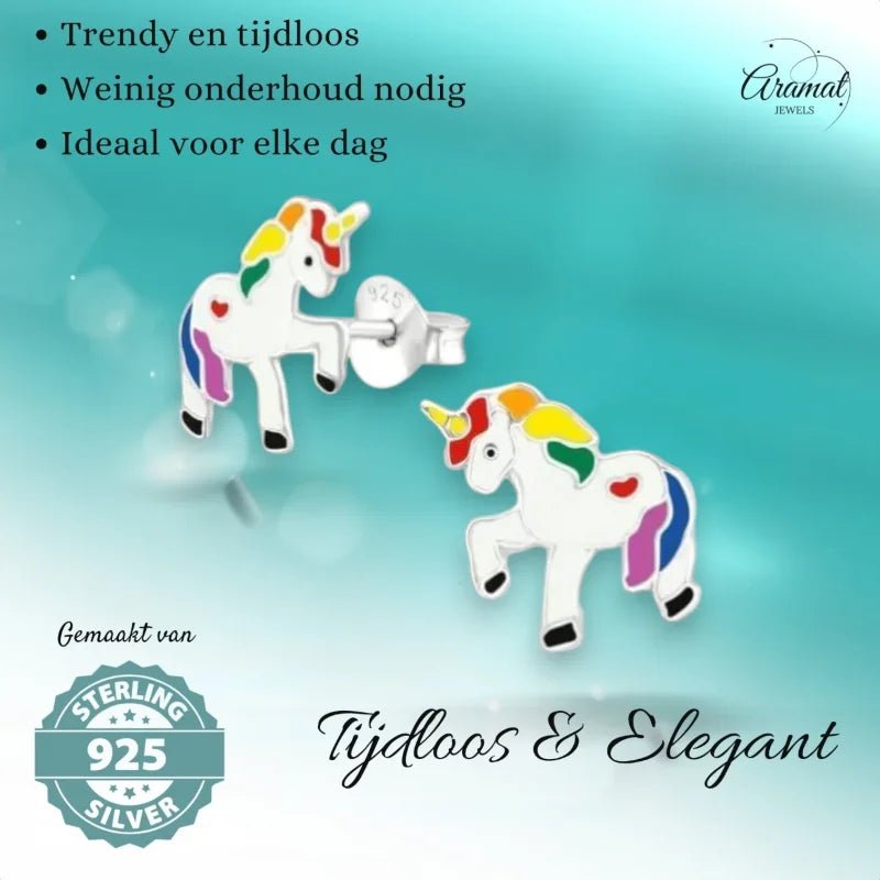 Vrolijke Zilveren Eenhoorn Oorbellen - Cadeau - Unisex