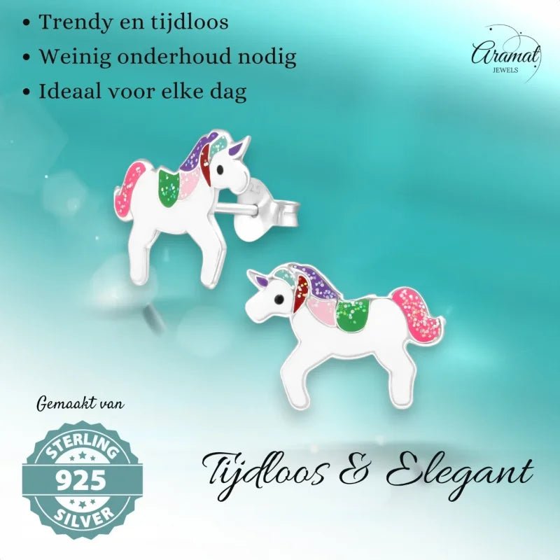 Zilveren Eenhoorn Oorbellen - Cadeau voor Meisje -