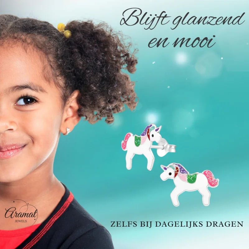 Zilveren Eenhoorn Oorbellen - Cadeau voor Meisje -