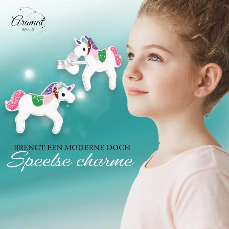 Zilveren Eenhoorn Oorbellen - Cadeau voor Meisje -