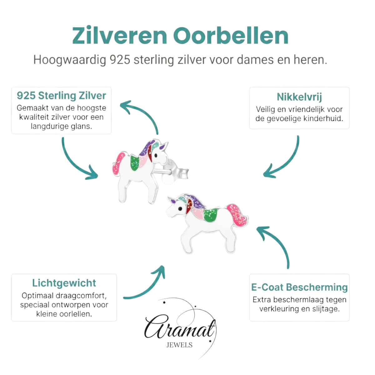 Zilveren Eenhoorn Oorbellen - Cadeau voor Meisje -