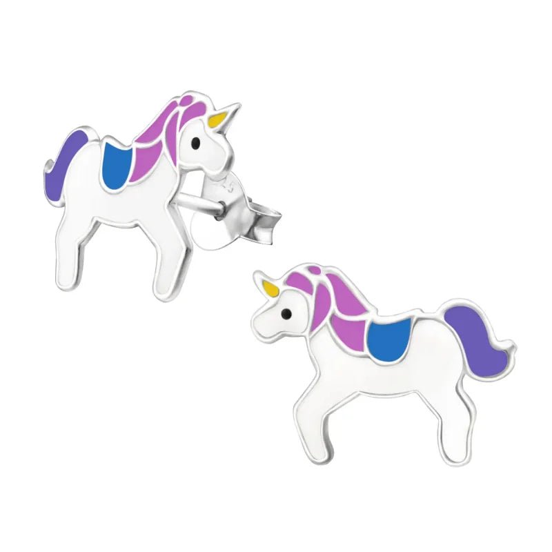 Zilveren Eenhoorn Oorbellen - Unicorn - 11x15mm -
