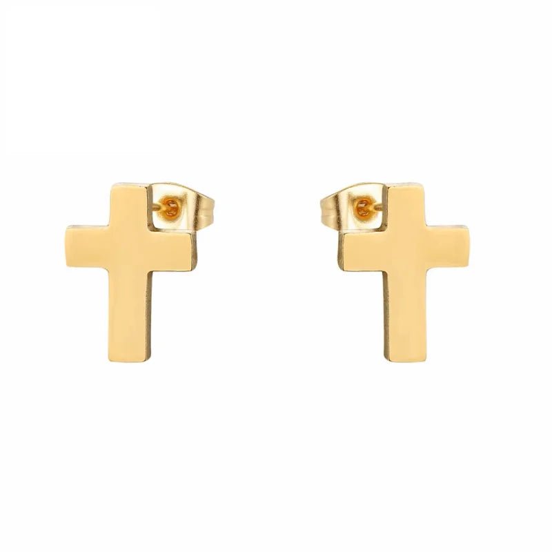 Stalen Kruisjes Oorbellen - Goudkleur - 9x7mm -