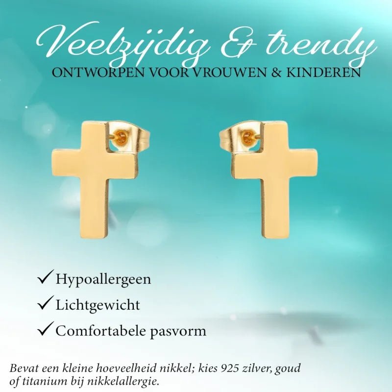 Stalen Kruisjes Oorbellen - Goudkleur - 9x7mm -