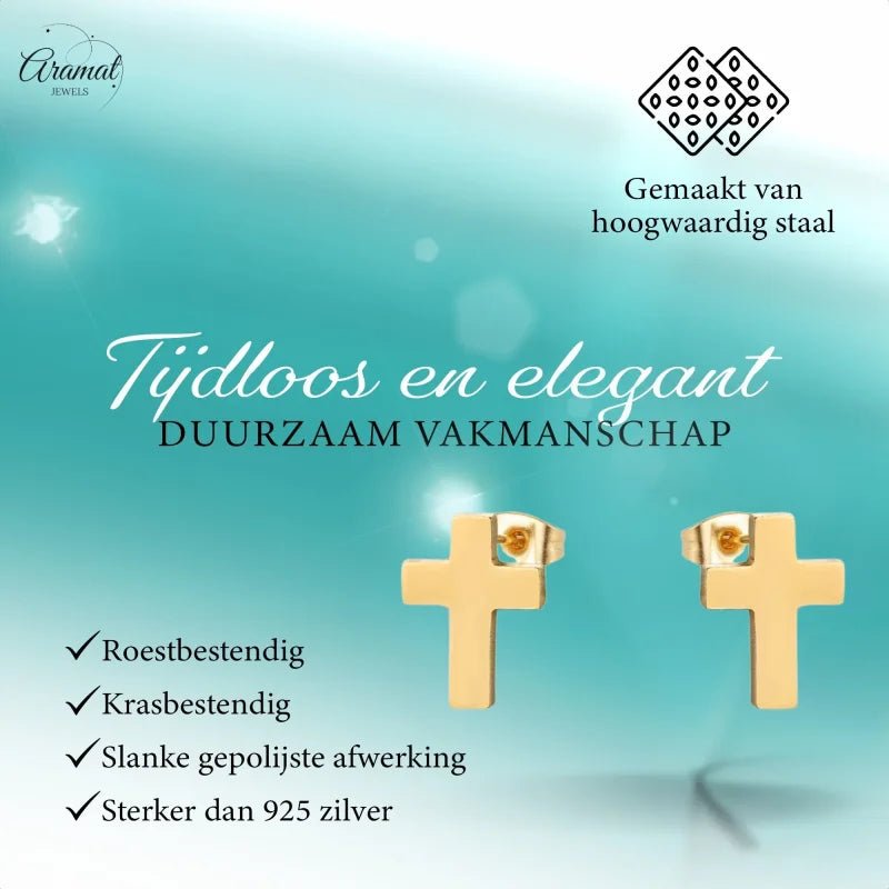 Stalen Kruisjes Oorbellen - Goudkleur - 9x7mm -