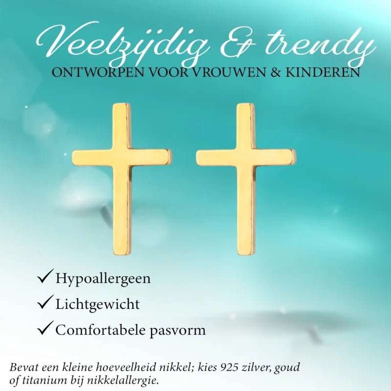 Stalen Kruisjes Oorbellen Goudkleurig - 13x8mm -