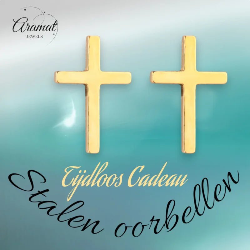 Stalen Kruisjes Oorbellen Goudkleurig - 13x8mm -