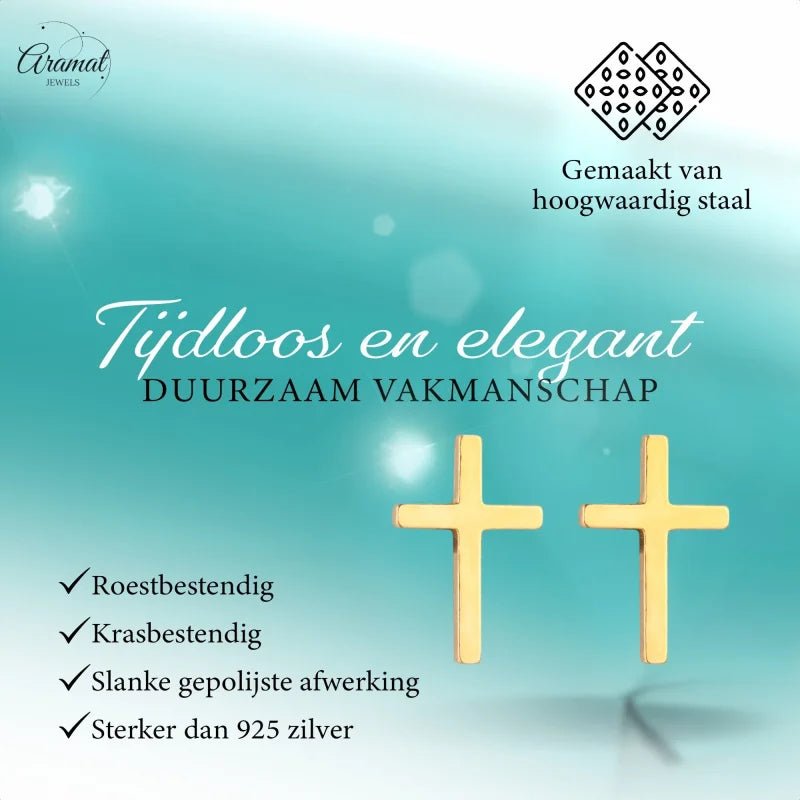 Stalen Kruisjes Oorbellen Goudkleurig - 13x8mm -