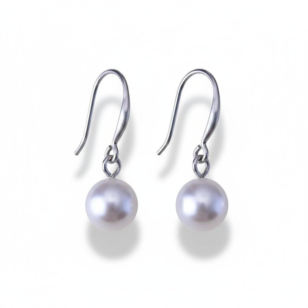 Stalen Oorhangers witte parel 8mm -