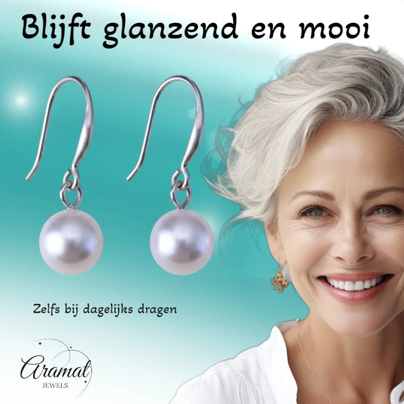 Stalen Oorhangers witte parel 8mm -