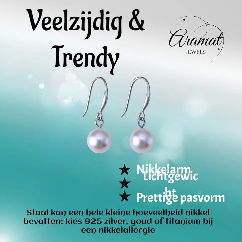 Stalen Oorhangers witte parel 8mm -