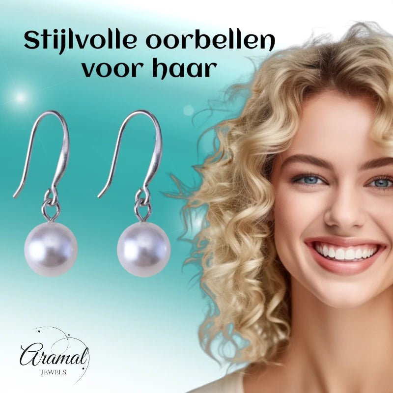 Stalen Oorhangers witte parel 8mm -