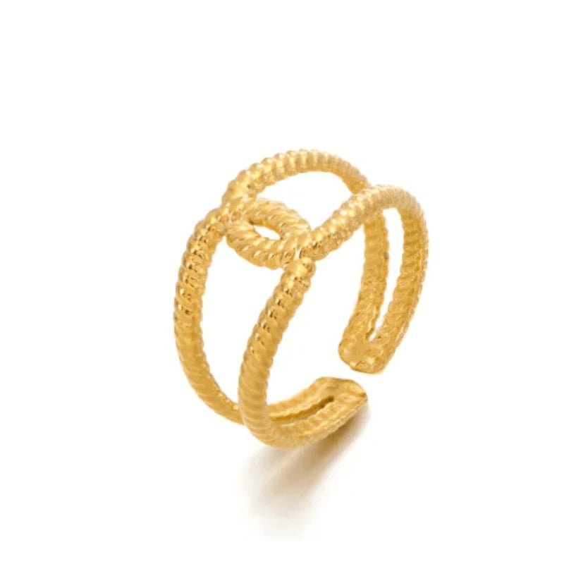 Stalen verstelbare ring -knoop met  motief - Goudkleur -