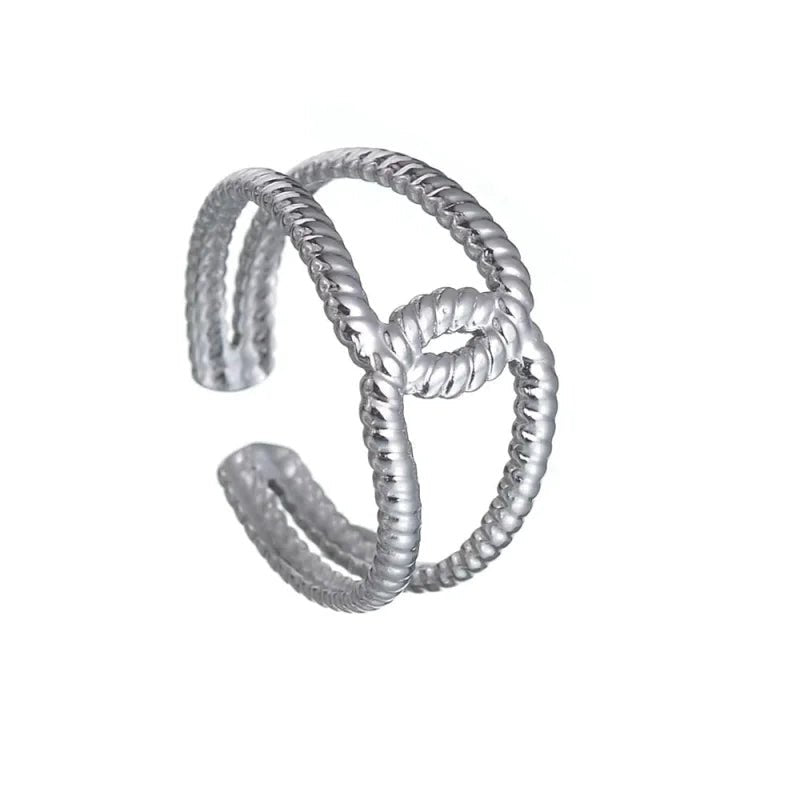 Stalen verstelbare ring -knoop met  motief - Goudkleur -