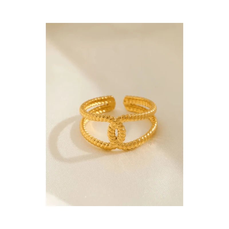 Stalen verstelbare ring -knoop met  motief - Goudkleur -