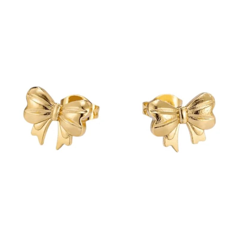 Stalen Strikjes oorbellen goudkleur-11mm -
