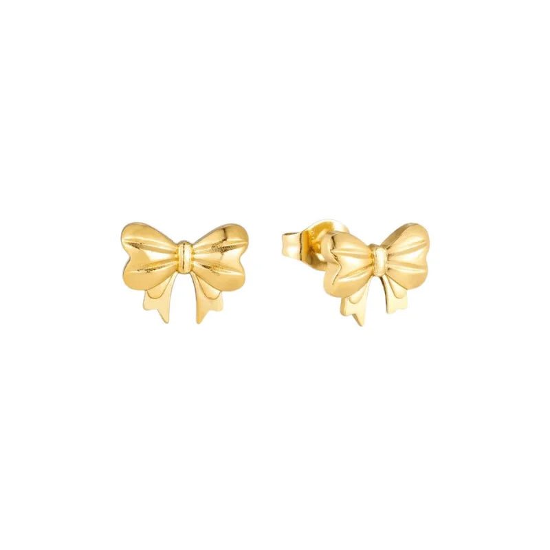 Stalen Strikjes oorbellen goudkleur-11mm -