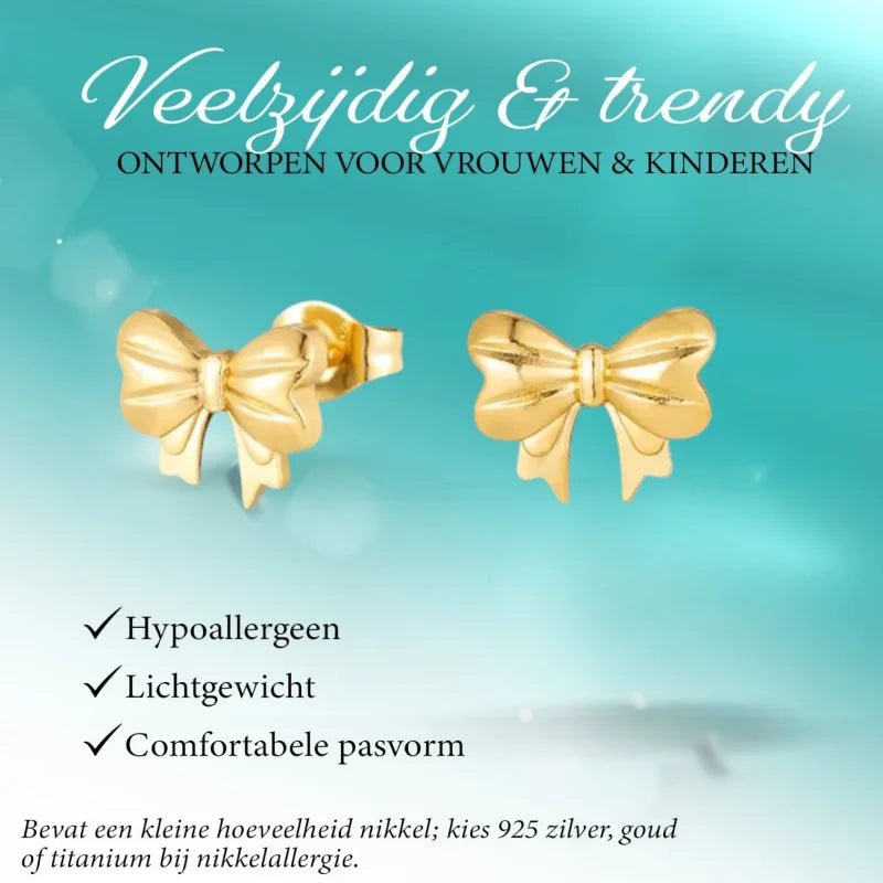 Stalen Strikjes oorbellen goudkleur-11mm -