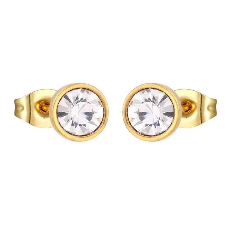Stalen Ronde oorbellen met transparante kristal-8mm -