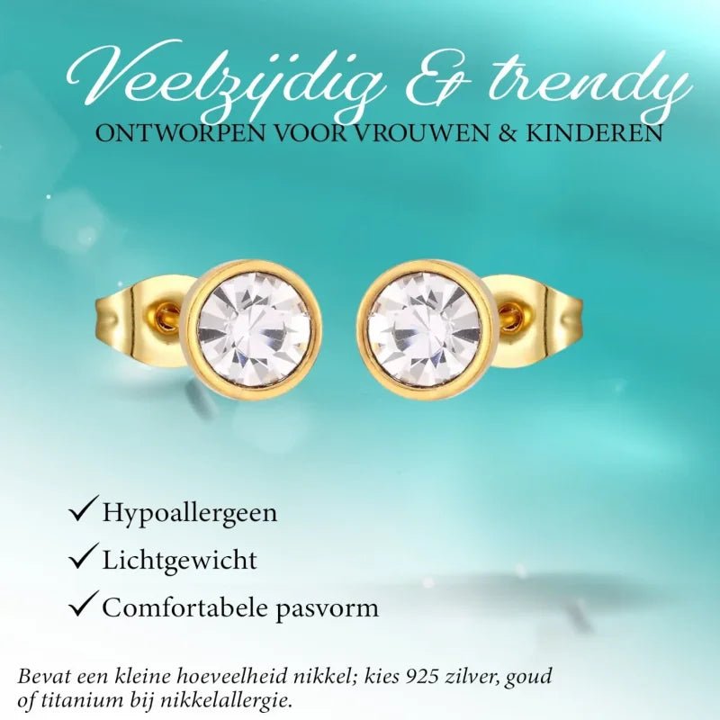 Stalen Ronde oorbellen met transparante kristal-8mm -
