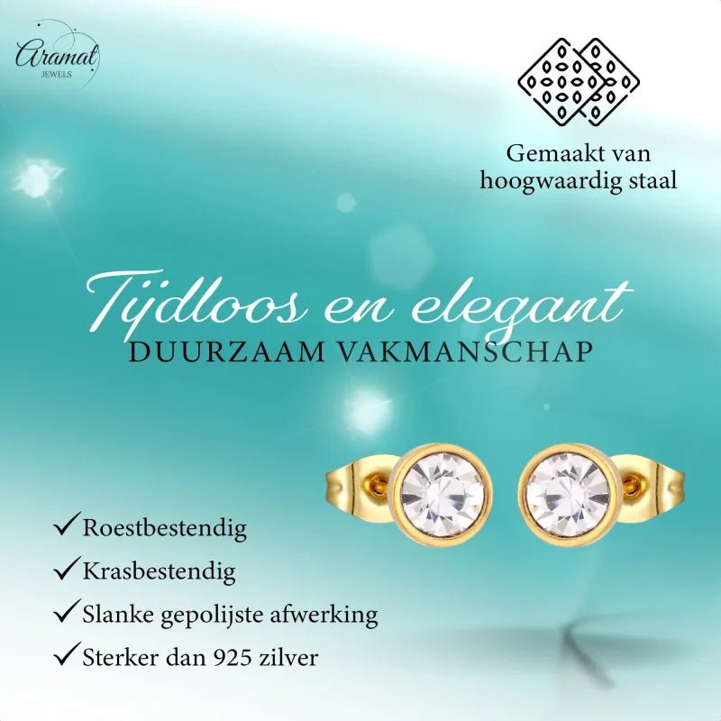 Stalen Ronde oorbellen met transparante kristal-8mm -