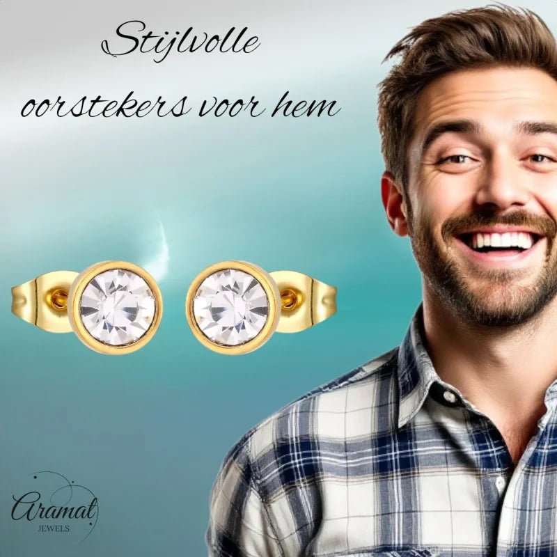 Stalen Ronde oorbellen met transparante kristal-8mm -