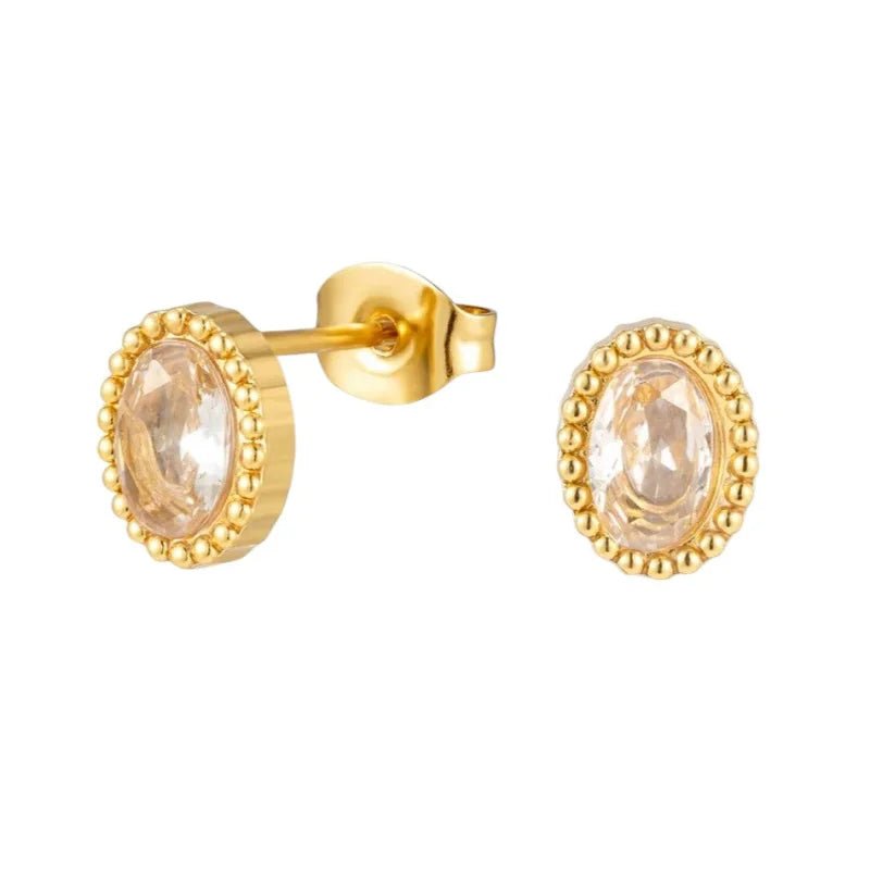 Stalen zirkonia oorbellen ovaal met bolletjes rand-8x6mm -
