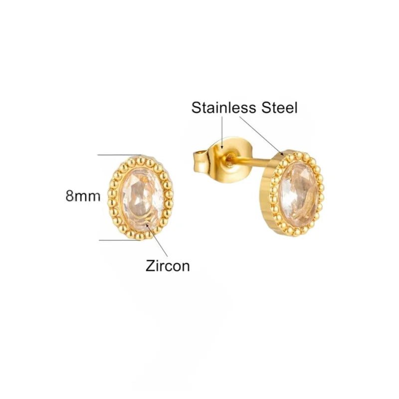 Stalen zirkonia oorbellen ovaal met bolletjes rand-8x6mm -