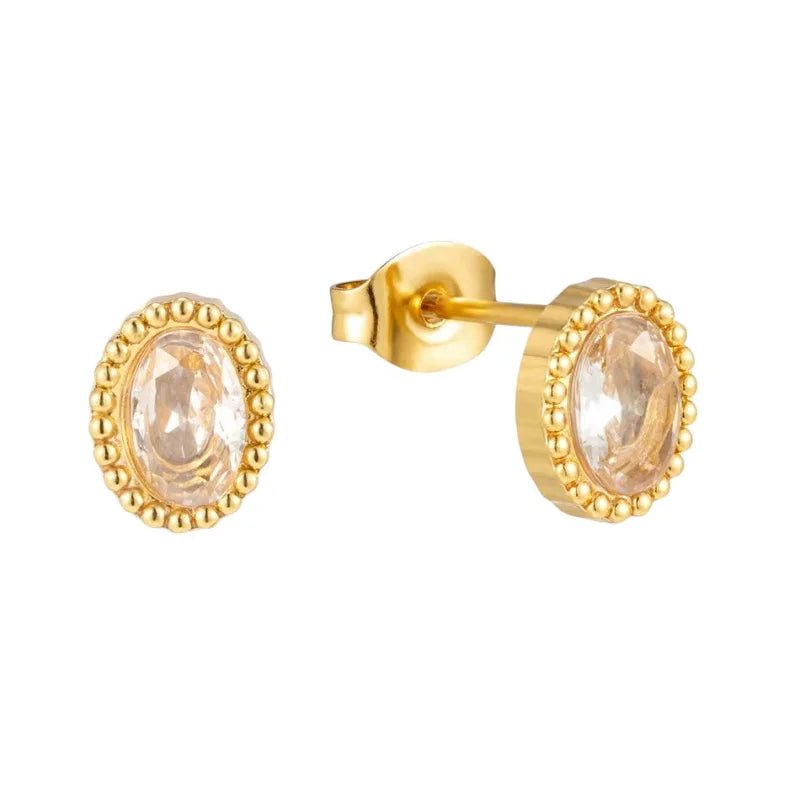 Stalen zirkonia oorbellen ovaal met bolletjes rand-8x6mm -