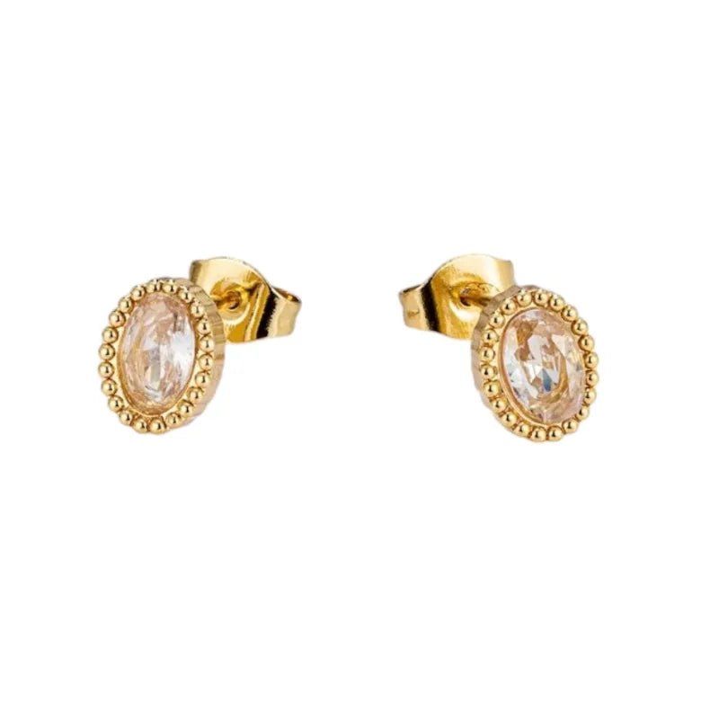 Stalen zirkonia oorbellen ovaal met bolletjes rand-8x6mm -
