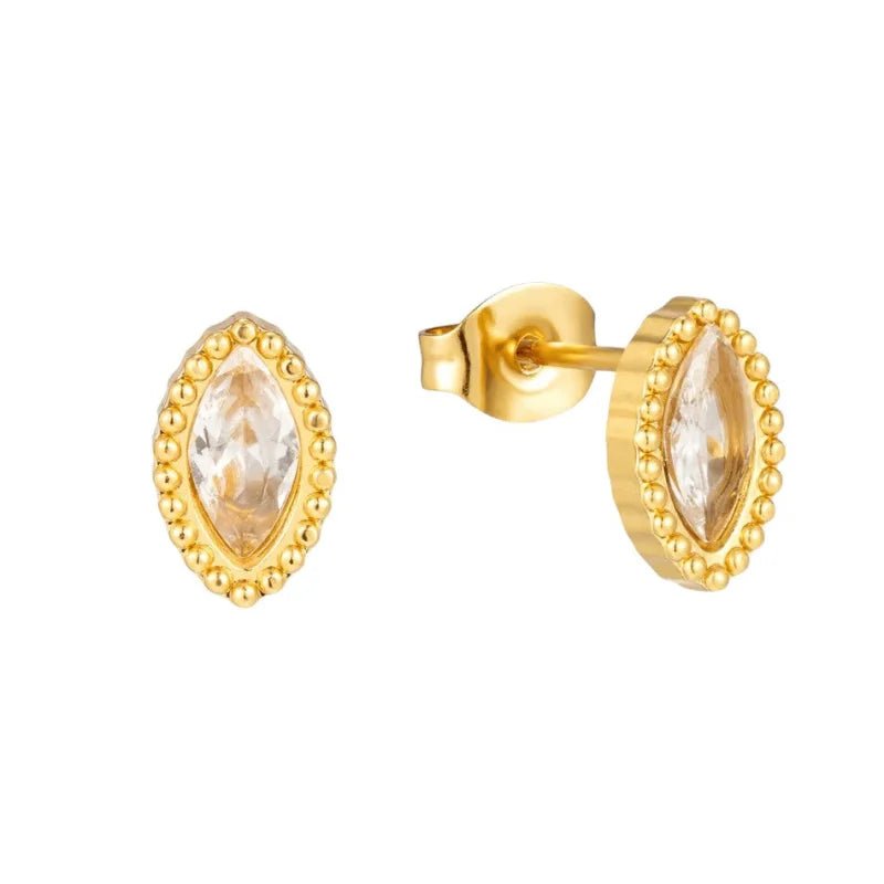 Stalen zirkonia oorbellen ovaal met bolletjes rand-9x6mm -