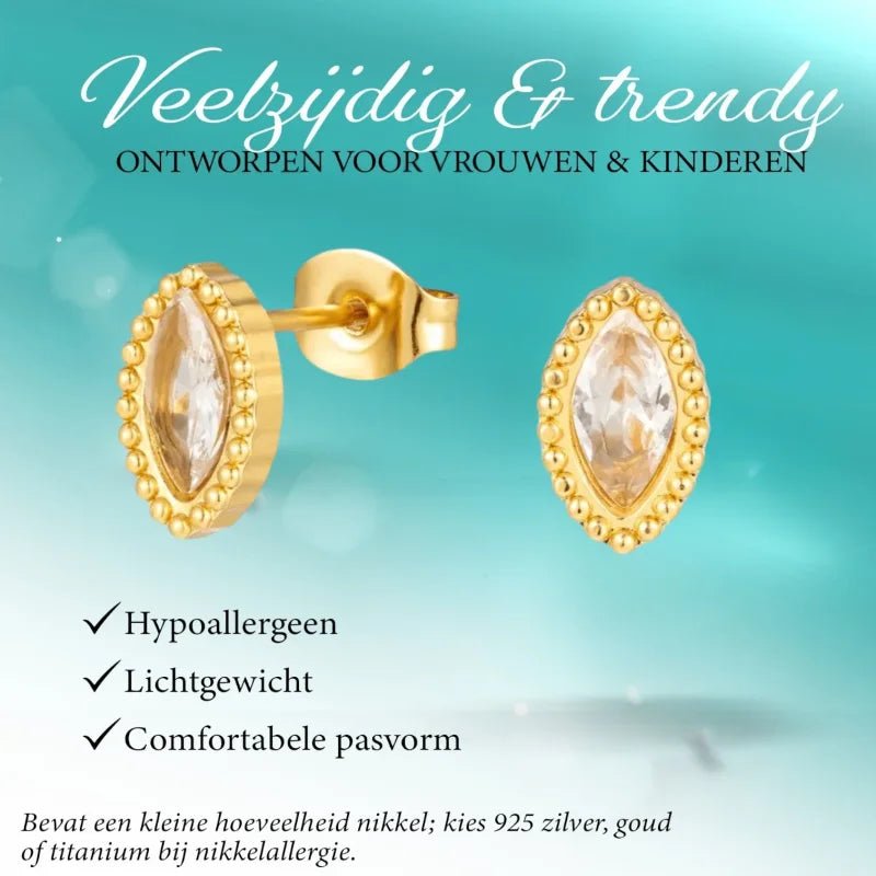 Stalen zirkonia oorbellen ovaal met bolletjes rand-9x6mm -