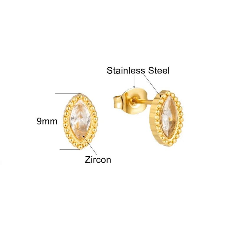 Stalen zirkonia oorbellen ovaal met bolletjes rand-9x6mm -