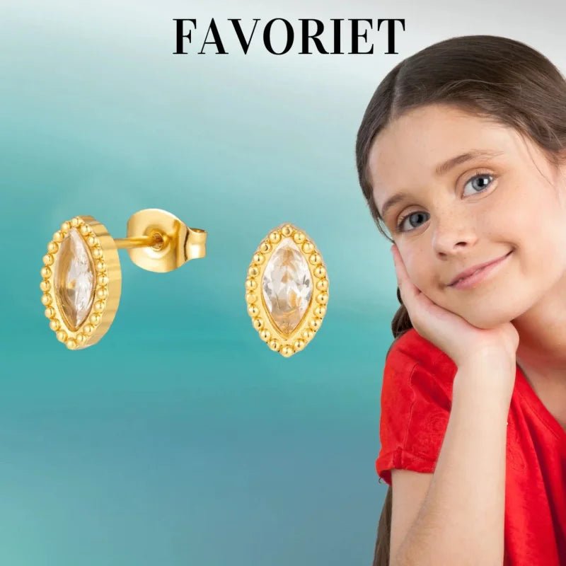 Stalen zirkonia oorbellen ovaal met bolletjes rand-9x6mm -