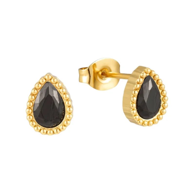 Stalen zirkonia oorbellen druppelvorm met bolletjes rand-8x6mm -