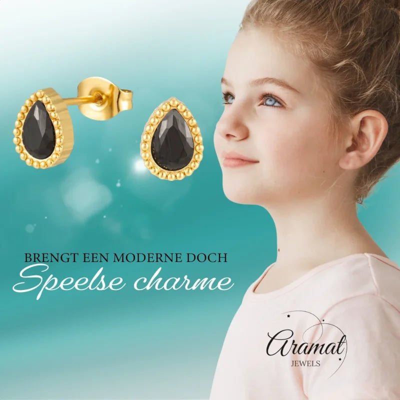 Stalen zirkonia oorbellen druppelvorm met bolletjes rand-8x6mm -