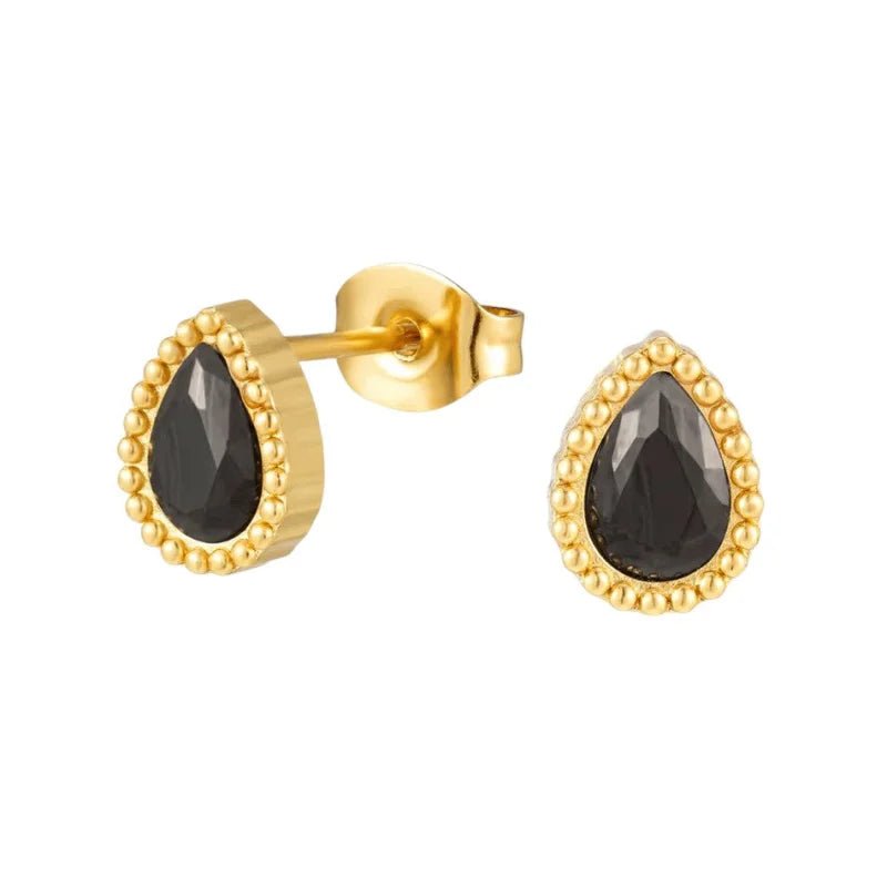 Stalen zirkonia oorbellen druppelvorm met bolletjes rand-8x6mm -