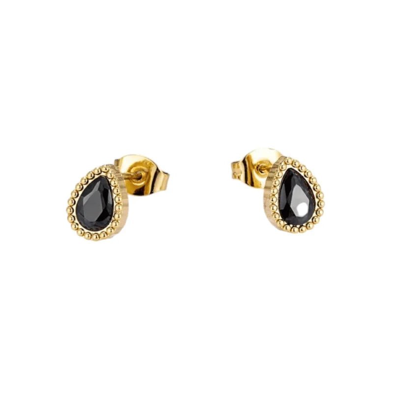 Stalen zirkonia oorbellen druppelvorm met bolletjes rand-8x6mm -