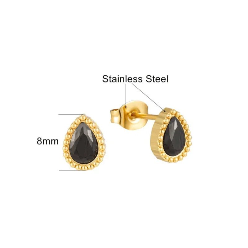 Stalen zirkonia oorbellen druppelvorm met bolletjes rand-8x6mm -
