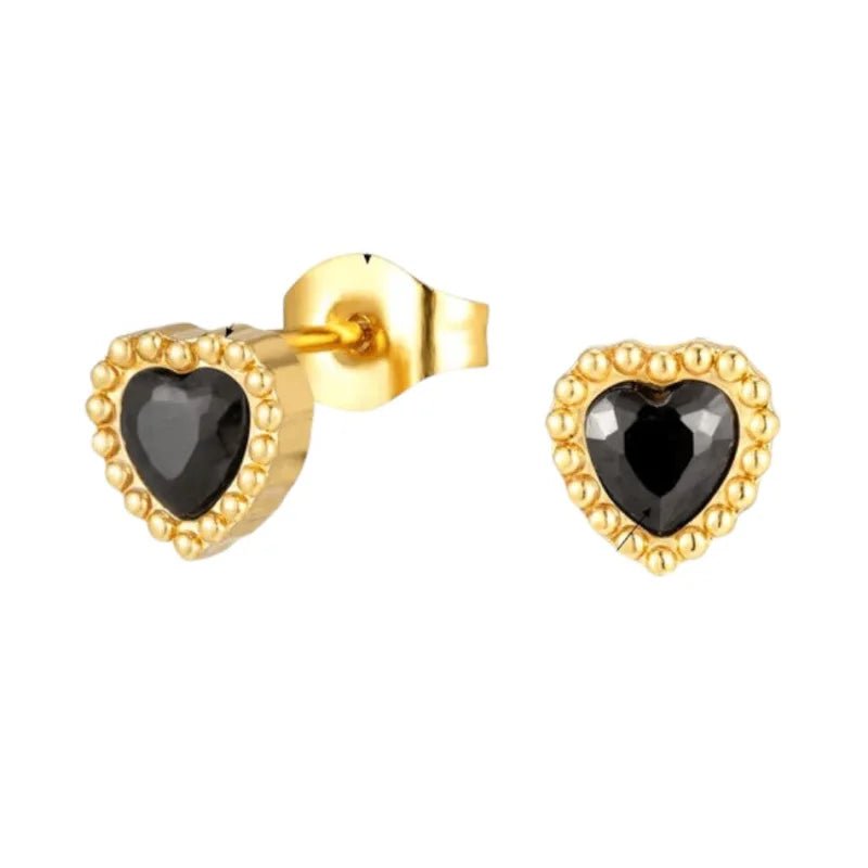 Stalen zirkonia oorbellen hartvorm met bolletjes rand-6mm -