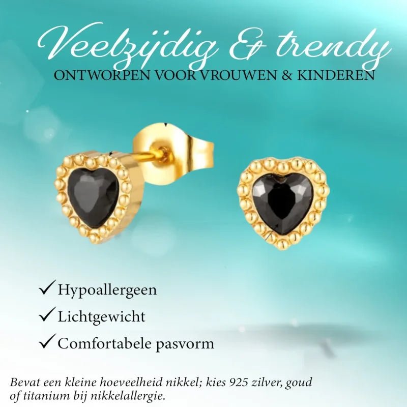 Stalen zirkonia oorbellen hartvorm met bolletjes rand-6mm -