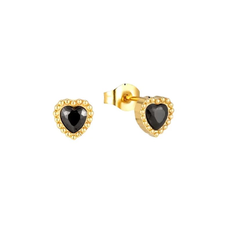 Stalen zirkonia oorbellen hartvorm met bolletjes rand-6mm -