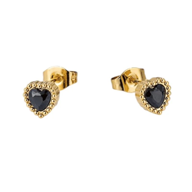 Stalen zirkonia oorbellen hartvorm met bolletjes rand-6mm -