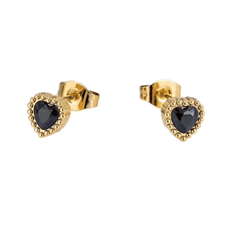Stalen zirkonia oorbellen hartvorm met bolletjes rand-6mm -