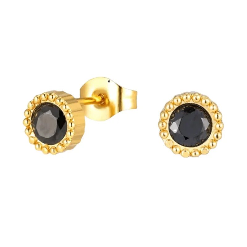 Stalen ronde zirkonia oorbellen met bolletjes rand-6mm -