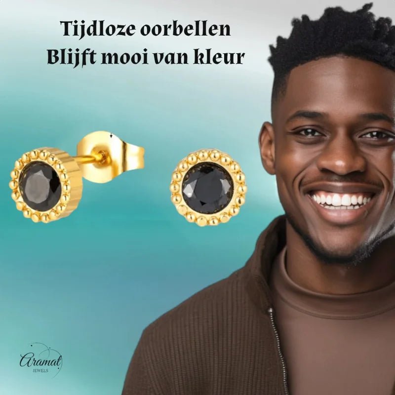 Stalen ronde zirkonia oorbellen met bolletjes rand-6mm -